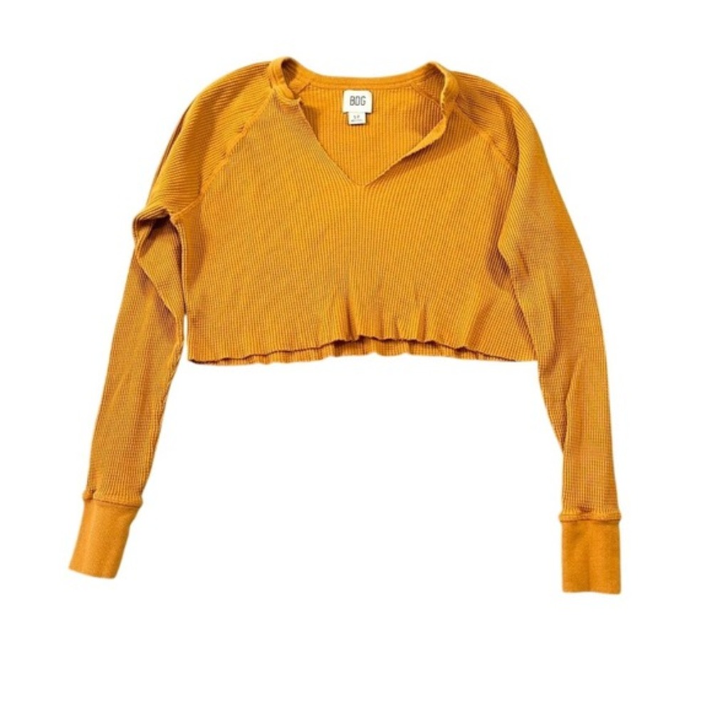 BDG Urban Outfitters Waffle Knit Thermal Crop Top‎ Mustard Yellow Grunge Lounge